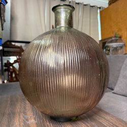 Vintage Large Floor Vase Ribbed Glass