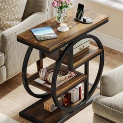 Wood End Table, 4-Tier Side Table with Storage Shelves