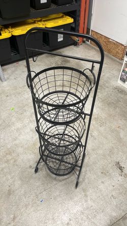 3-Tier Black Metal Wire Basket Stand