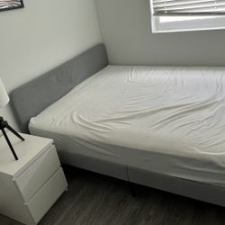 IKEA SLATTUM Queen Bed Frame + HAUGESUND Mattress