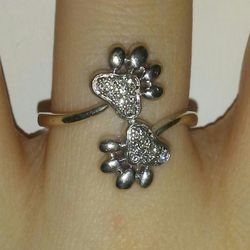 Adorable 🐕 🐱 Paw Print Genuine Diamond 💎 Sterling Silver Ring!
