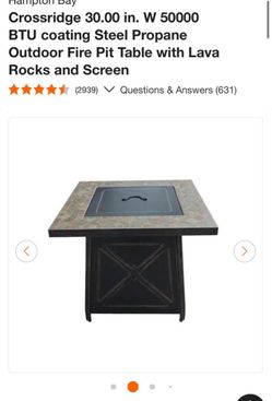 Hampton Bay Crossridge 30.00 in. W 50000 BTU coating Steel Propane Outdoor Fire Pit Table with Fire Rocks Brand new in box (Gas tank not included )