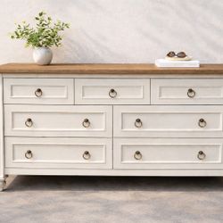 Swiss Coffee White Dresser w/ Wood Top & Gold Hardware 