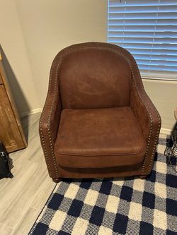 Brown Leather Club Chair with Nailhead Trim