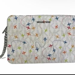 Michael Kors Jet Set WHITE Multi Airplane Print East West Crossbody Bag NWT