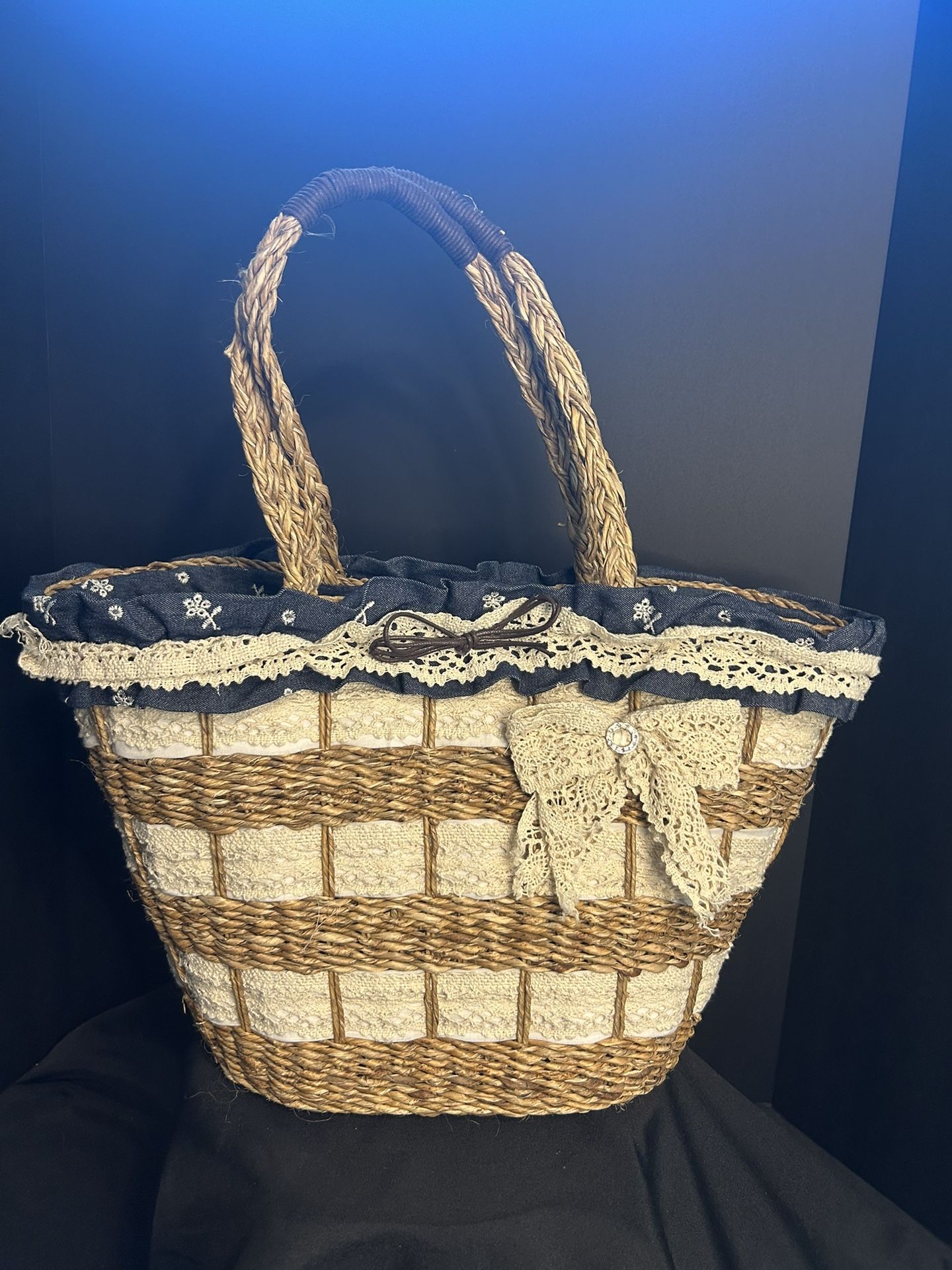 Large Woven Lace Fabric Heavy Duty Tote Bag