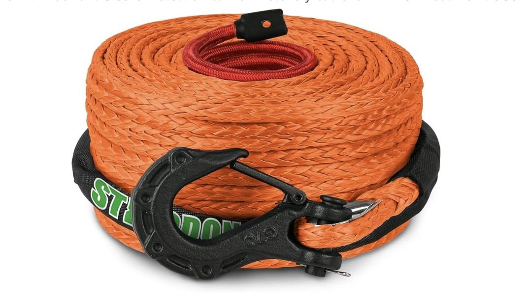 Stegodon 3/8" x 60ft Synthetic Winch Rope 19,854lbs Dyneema Winch Cable Line with Hook and Sleeve Protection Car Tow for 4WD Off Road Vehicle