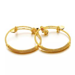 Jewelry 24k Yellow Gold Plated Baby's Bracelet Adjustable Children's Bangle(2pcs/lot)