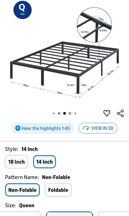 Queen Metal Platform Bed Frame