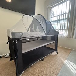 Obee Odee 4 in 1 Baby Bassinet, Pack and Play, Bedside Crib Sleeper, Diaper Changer - Comes with Mattress, Mosquito Net, Bottom Storage and Toy Bar fo