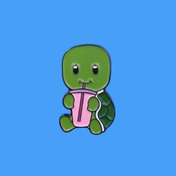 Turtle Drinking Soda Enamel Pin
