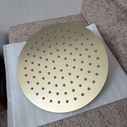 All Metal Rain Shower Head - Heavy Duty Stainless Steel, Easy Install, High Water Flow, Ultra-Thin Modern Design for Bathroom (F-Brushed Gold, 8)