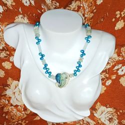 Vintage Lampwork Heart, Pearl's, Phrenite, Lamar, Topaz 19" Necklace 