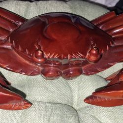 Vintage large woodcarved crab trinket lid