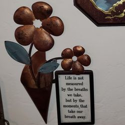 VINTAGE METAL FLOWER BOUQUET VASE 3D INSPIRATIONAL QUOTE WALL DECOR ART