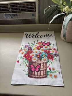 Welcome Garden Flag Floral Butterfly