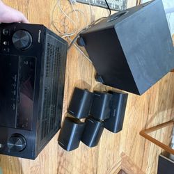 Pioneer Receiver + Monoprice Subwoofer and Surround Sound Speakers 