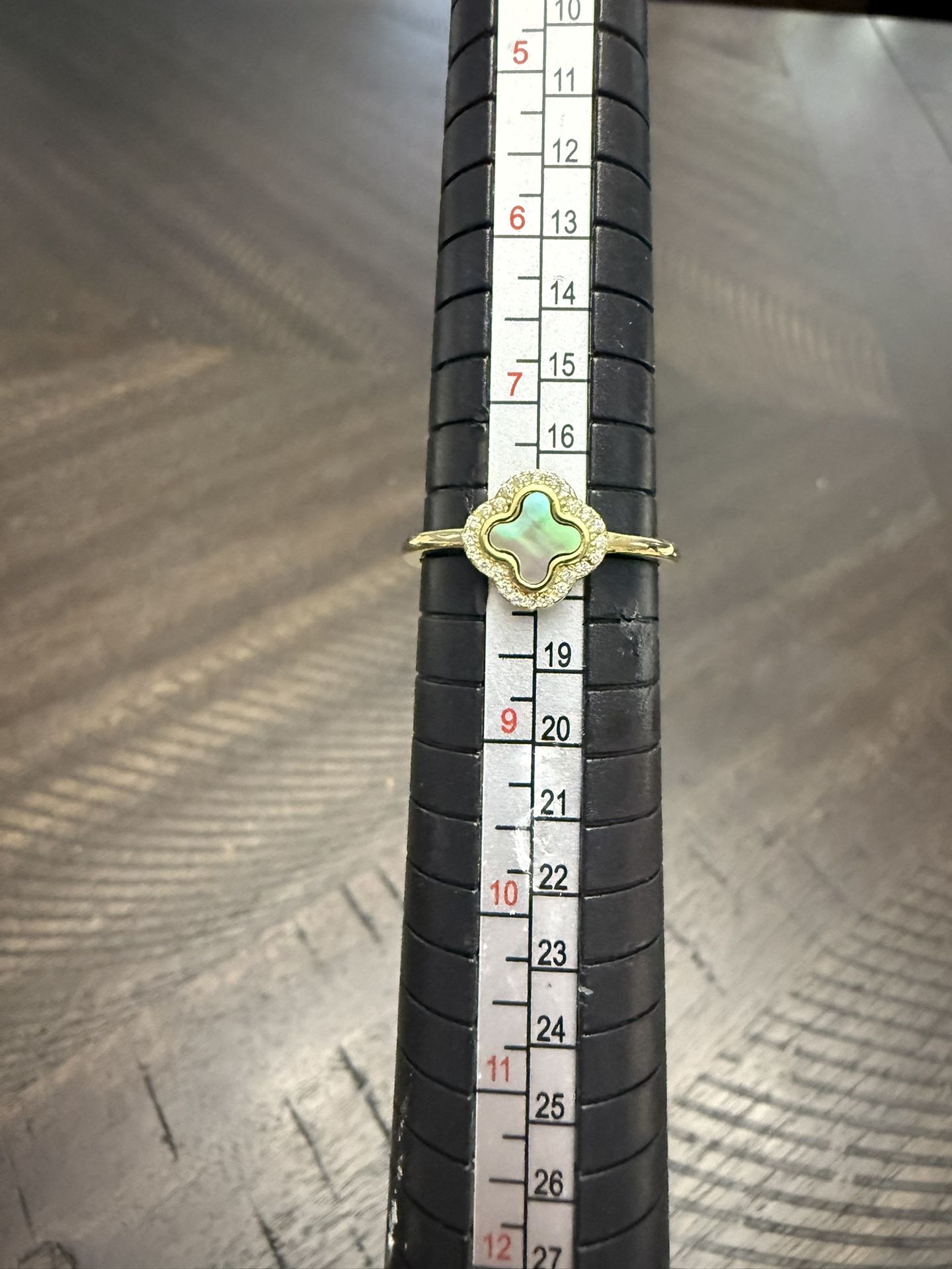 925 Sterling Silver Gold Plated Mother of Pear with AAA CZ Size 8