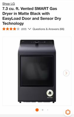 7.3 cu. ft. Vented SMART Gas Dryer in Matte Black with EasyLoad Door and Sensor Dry Technology
