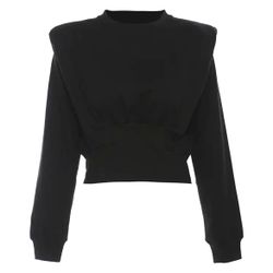 Crop Top Hoodie Sweatshirt Sweater Blouse Shoulder Pad Pullover Top Round Neck