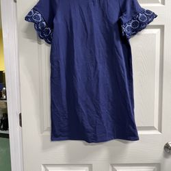 Eliane Rose Blue Cotton Blend Dress With Scalloped Sleeves - Size Medium - VGUC