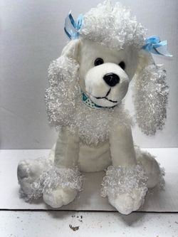 Vintage 15” 2003 Kids Of America white Poodle Puppy Dog Plush Bows Stuffed