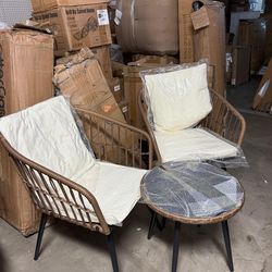 3 Piece Patio Bistro Set,Wicker Patio Furniture Set,Outdoor Conversation Sets with Table & Cushions,Rattan Chair for Patio, Balc