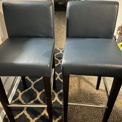 Two Blue And Brown Bar Chairs