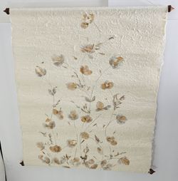 Vintage Beige Textured Wall Hanging Pressed Flower Floral Art Decor 26x23 Boho Cottagecore Rustic