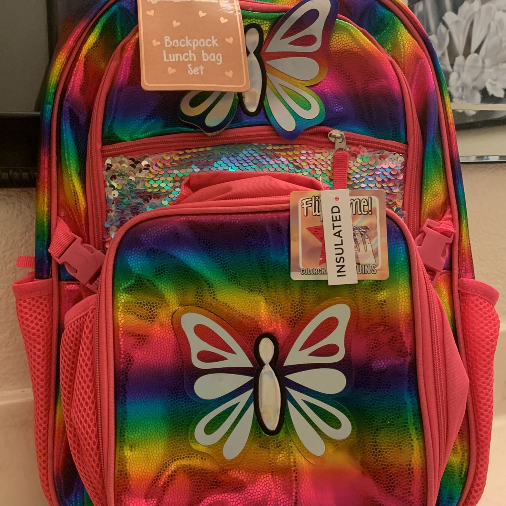 Butterfly   Backpack Lunch Bag Set 2 Pices