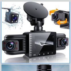 iiwey T1-pro Dash Cam Front and Rear Inside 3 Channel 1080P, Adjustable Lens Dash Camera for Cars with 8 IR Lamps Night Vision, Three Ways Triple Car 