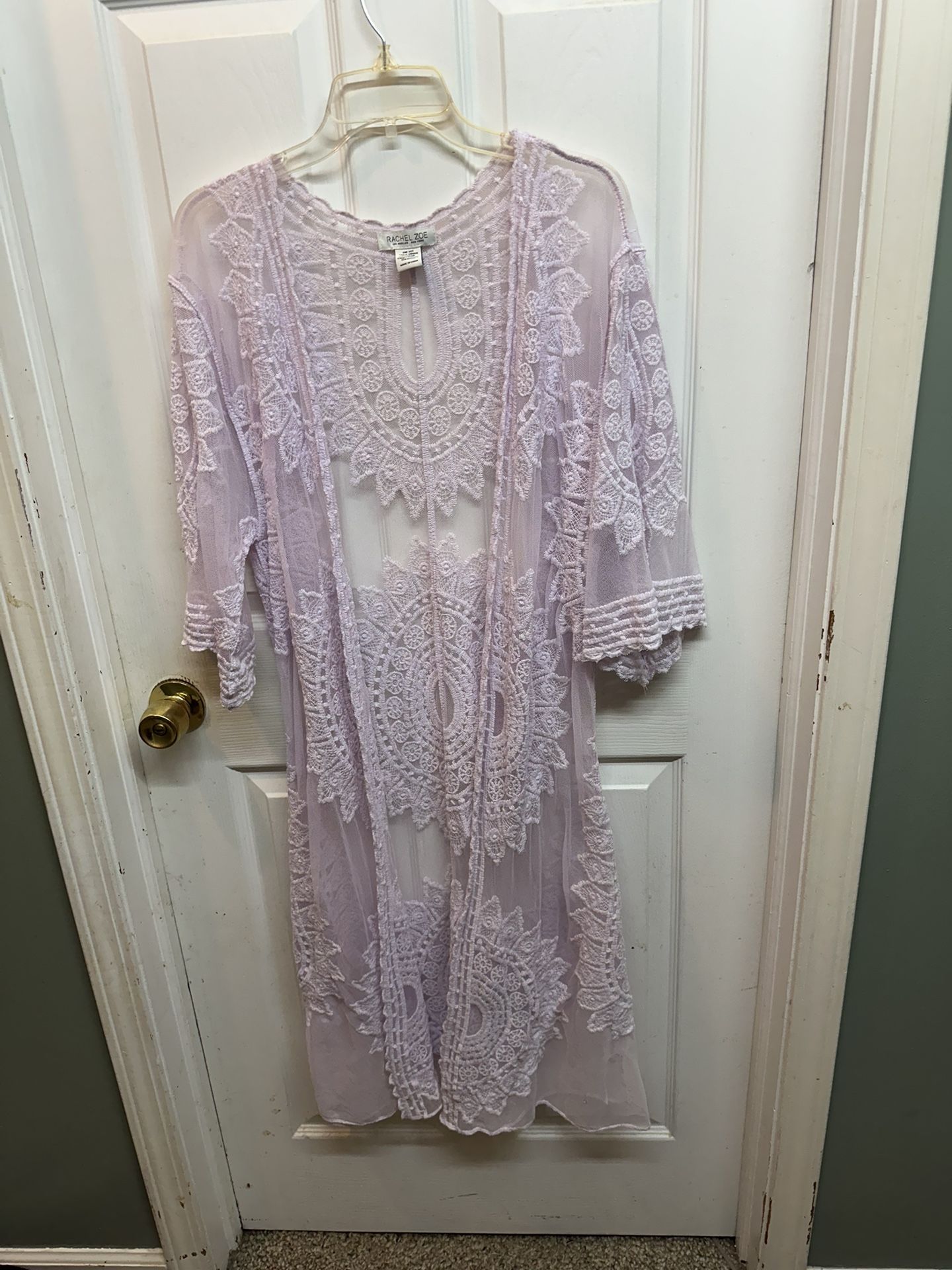Rachel Zoe Pink Duster Cover Up Cotton Cardigan One Size Maxi Length Good Condition