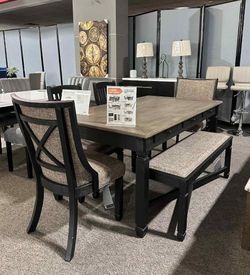 OM• $38 Initial • Brand New Tylr Dining Set, Dining Table , Chairs And Bench