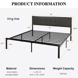 Charcoal and Black King Size Bed Frame