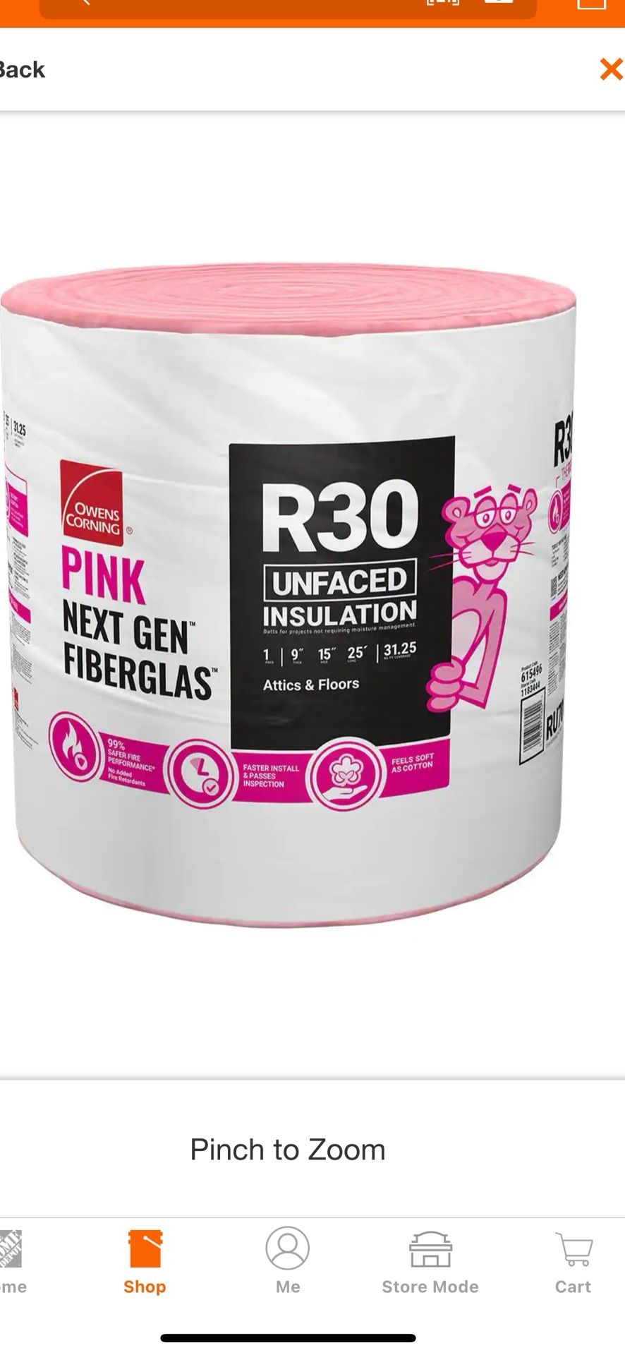 Fiberglass insulation two dollars square foot
