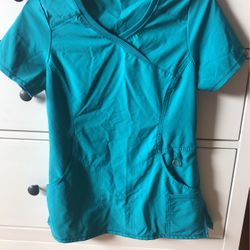Women's Mock Wrap Solid Scrub Top Xs (teal)