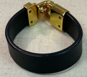 Tory Burch Black Leather Cuff Bracelet with Gold Clasp