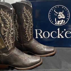 Rock’em Square Toe Cedric/Tobacco “Paulina” Frontier Cowgirl Boots Sz. 7.5/8