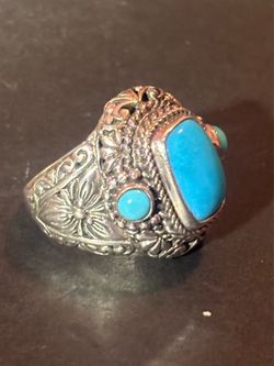 Sterling Silver 925 Sarda Turquoise Ring Collection Of Bali / Size 7-7.5