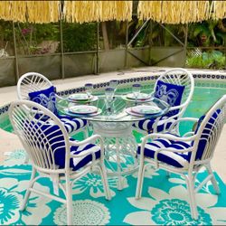 Tropical, Rattan Table and 4 Captain Chairs