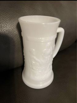 Two preowned Vintage Federal white milk glass German 12 ounce cold or hot drinks, Beer Stein/Mug/Cup