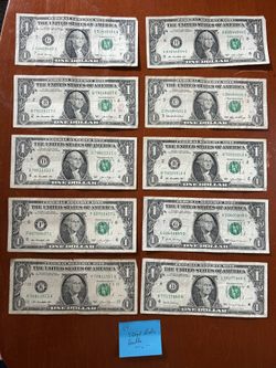 10 Dollar Bill Special Serial Numbers 5 Digit Radar Doubles 