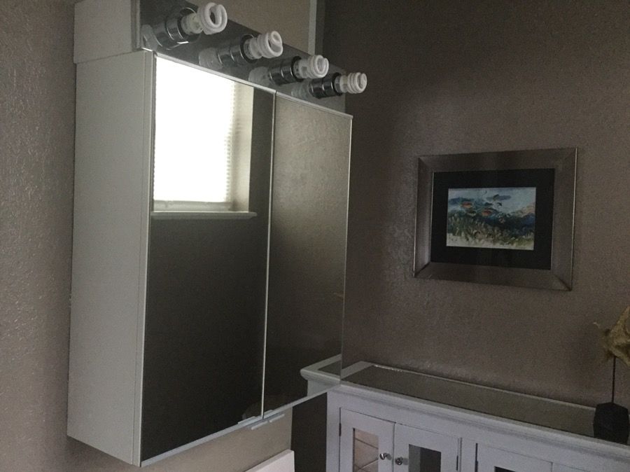 Bathroom Mirror Medicine Cabinet - Ikea - lots of storage space with FREE light fixture