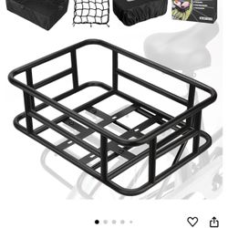 RAYMACE Rear Rack Bike Basket with Cargo Net and Liner Large Bicycle Basket Perfect Mount for Electric Bike