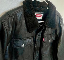 Levis Faux Leather Black Sherpa Lined Motorcycle Bomber Flight Jacket Mens Large Price Is FIRM