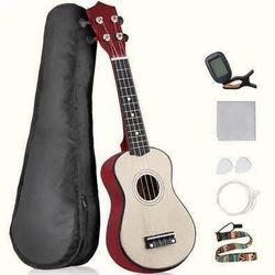 New 21-in Soprano Ukulele Kit Wood Kids Beginner Ukulele W/Gig Bag & Digital Tuner Strap & Nylon Str