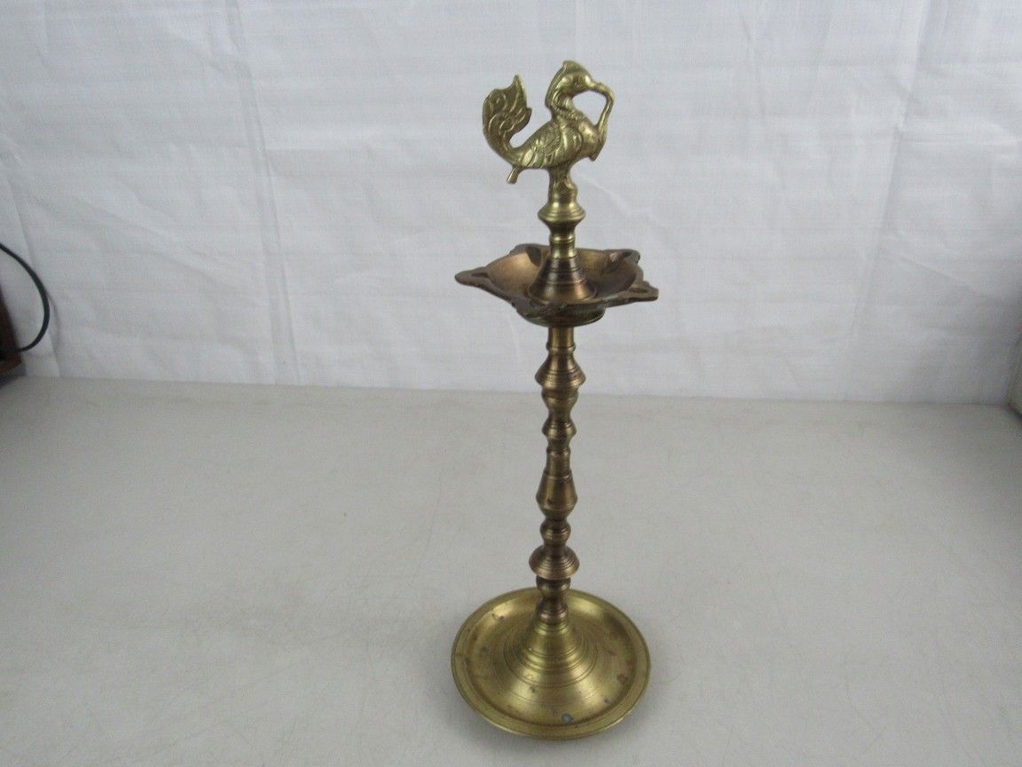 Deepak Annapakshi Mahabharat? Brass Ash Tray Incense Burner-14" Tall


