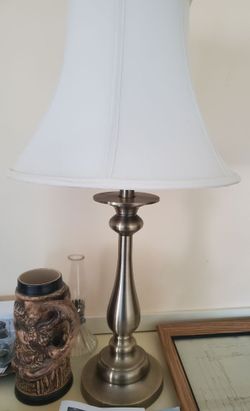 Lamps, blue ones are 23 inches, brass is 261/2 inches