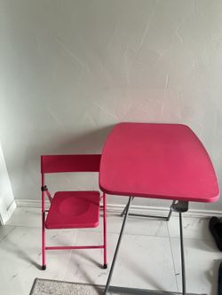 Kids study table chair pink