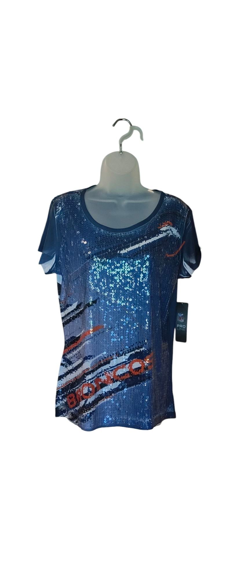NFL Adult Womens Sequin Broncos Tee LARGE